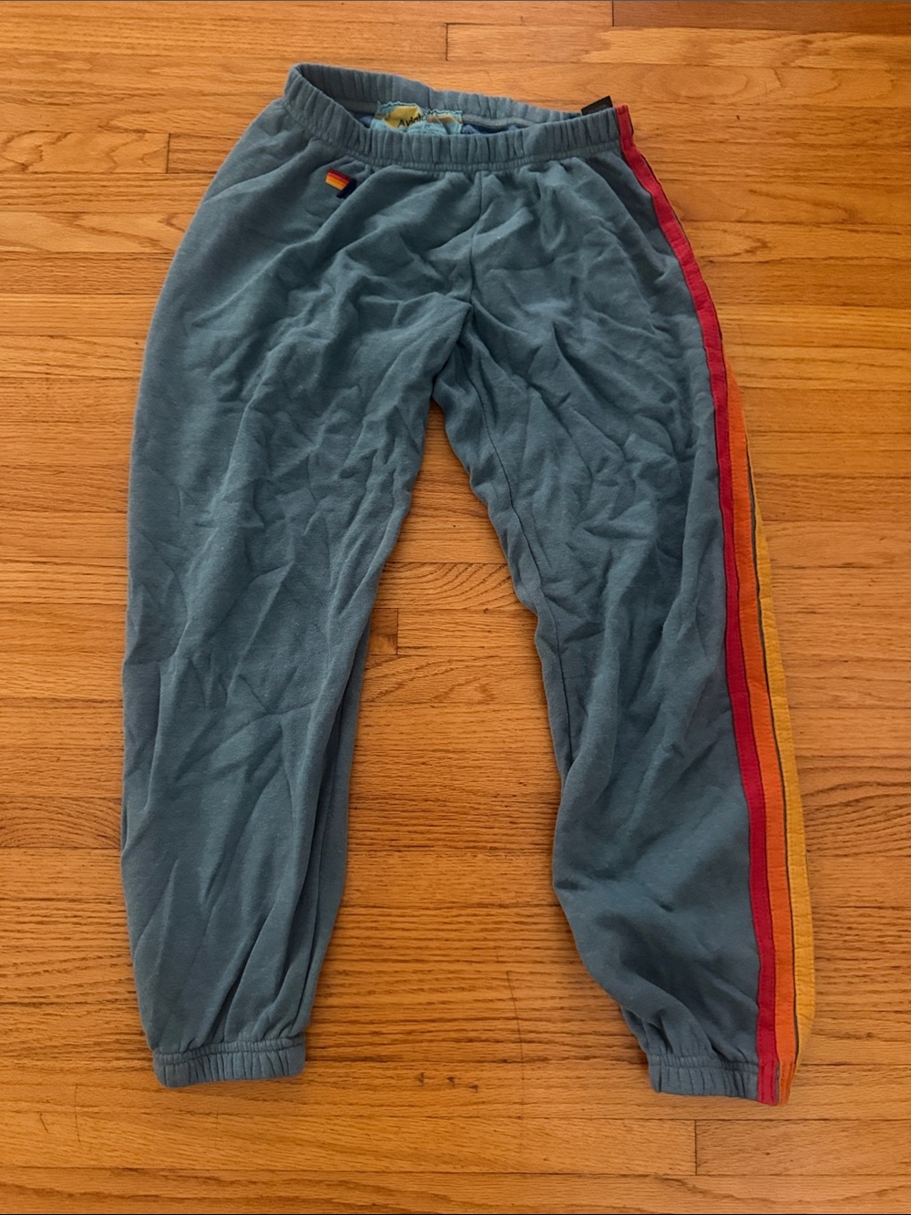 Aviator Nation Teal sweatpants with 6- stripe appliqué
